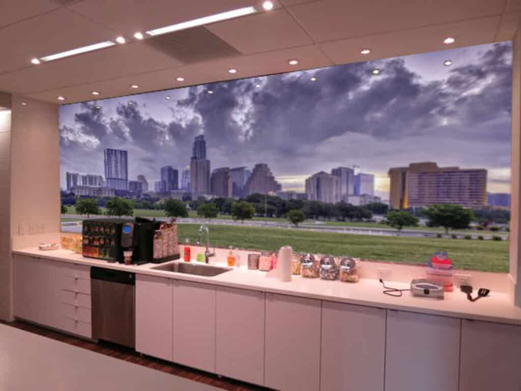 Digital Glass Backsplash in Breakroom