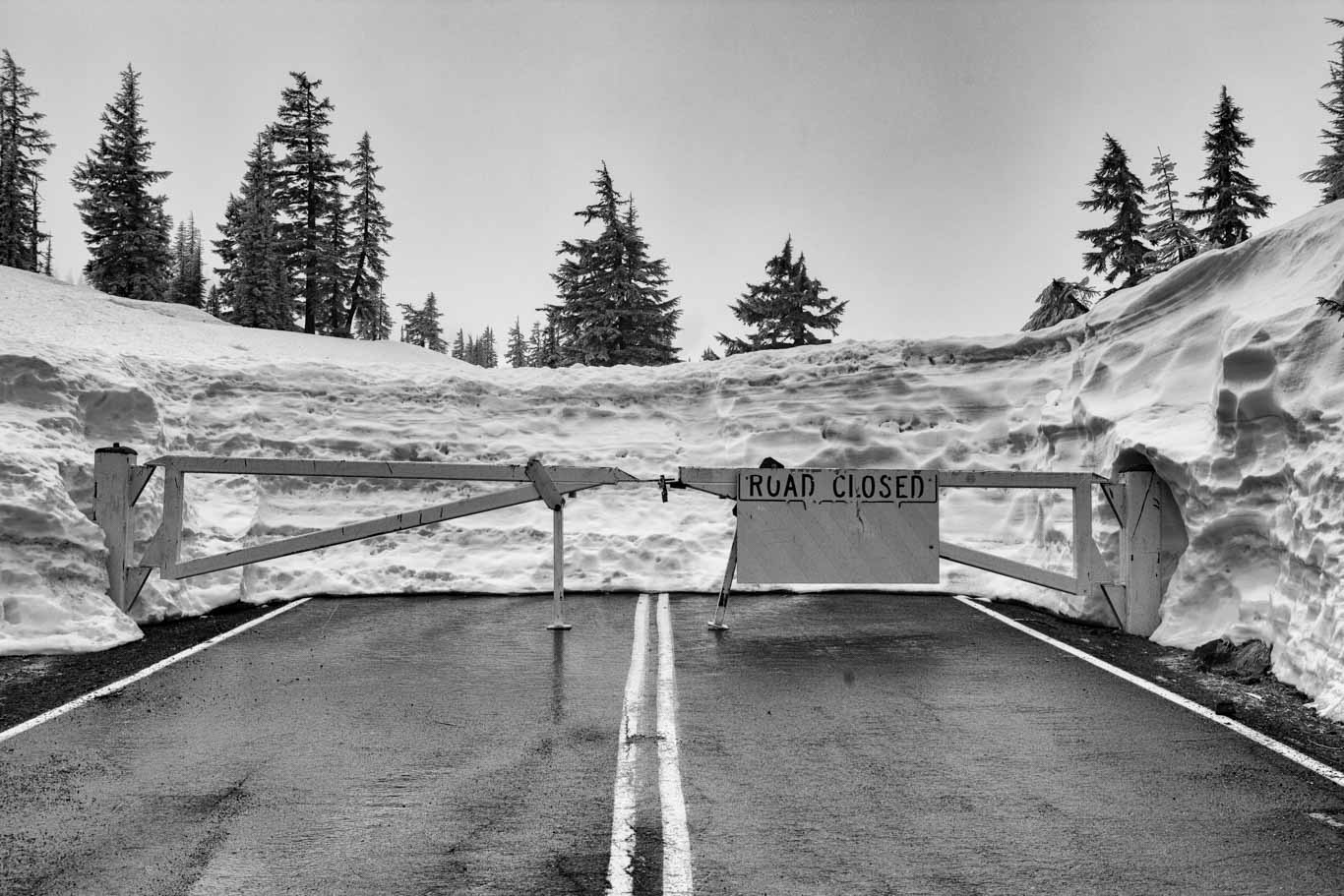 North Cascades Road Closed Sign due to Snow Pack